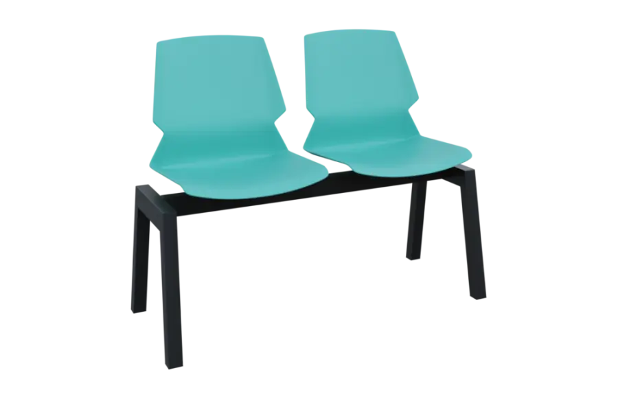 PRETTY 2, plastová lavice do čekárny, 2-sedák, tyrkysová, kostra černá